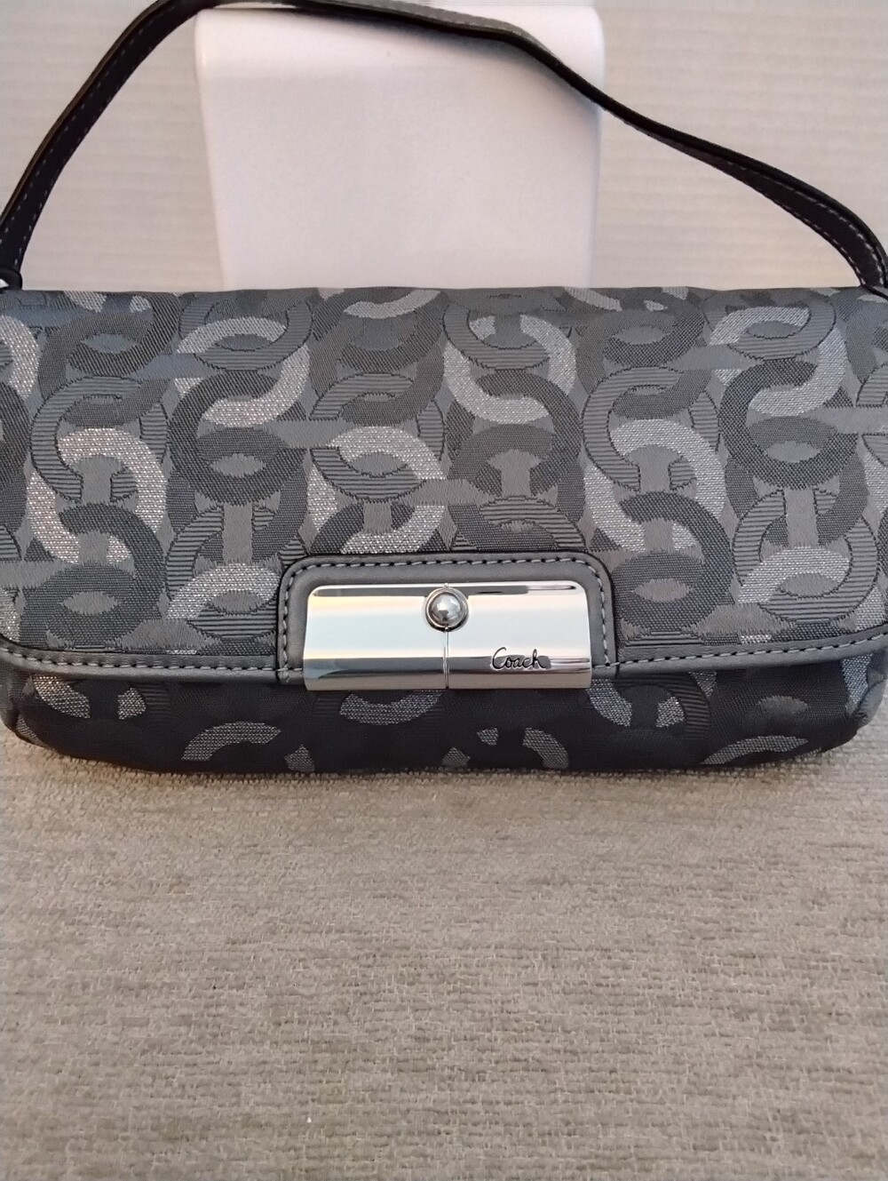 Coach Kristen Gunmetal With Metallic Signature C Jacquard Wristlet  NWT